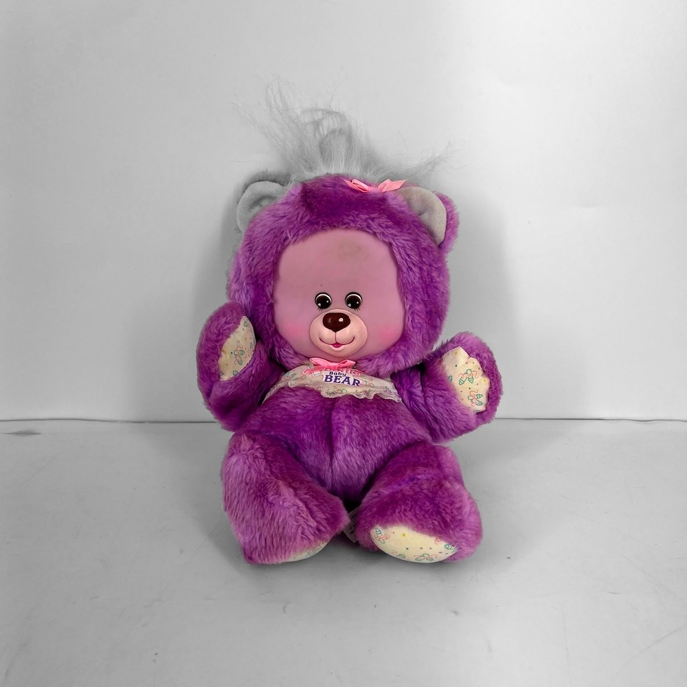 Vintage 1991 Tyco Magic Bottle Baby Bear Purple Plush Vinyl Face Retro‎ Toy